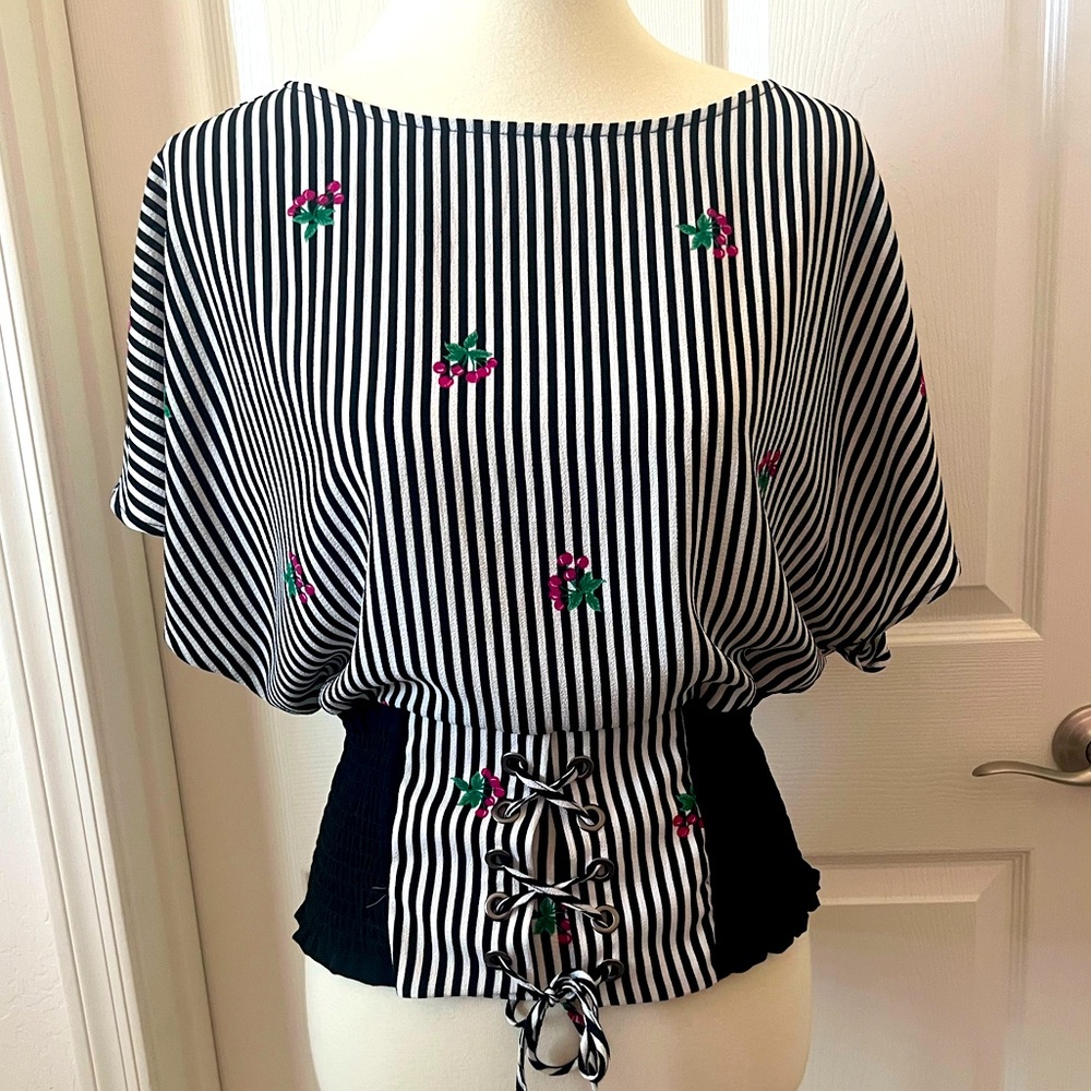 Striped Cinched Waist Crop Top